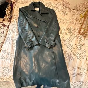 Babaton Teal Double-Breasted Leather Trench Coat